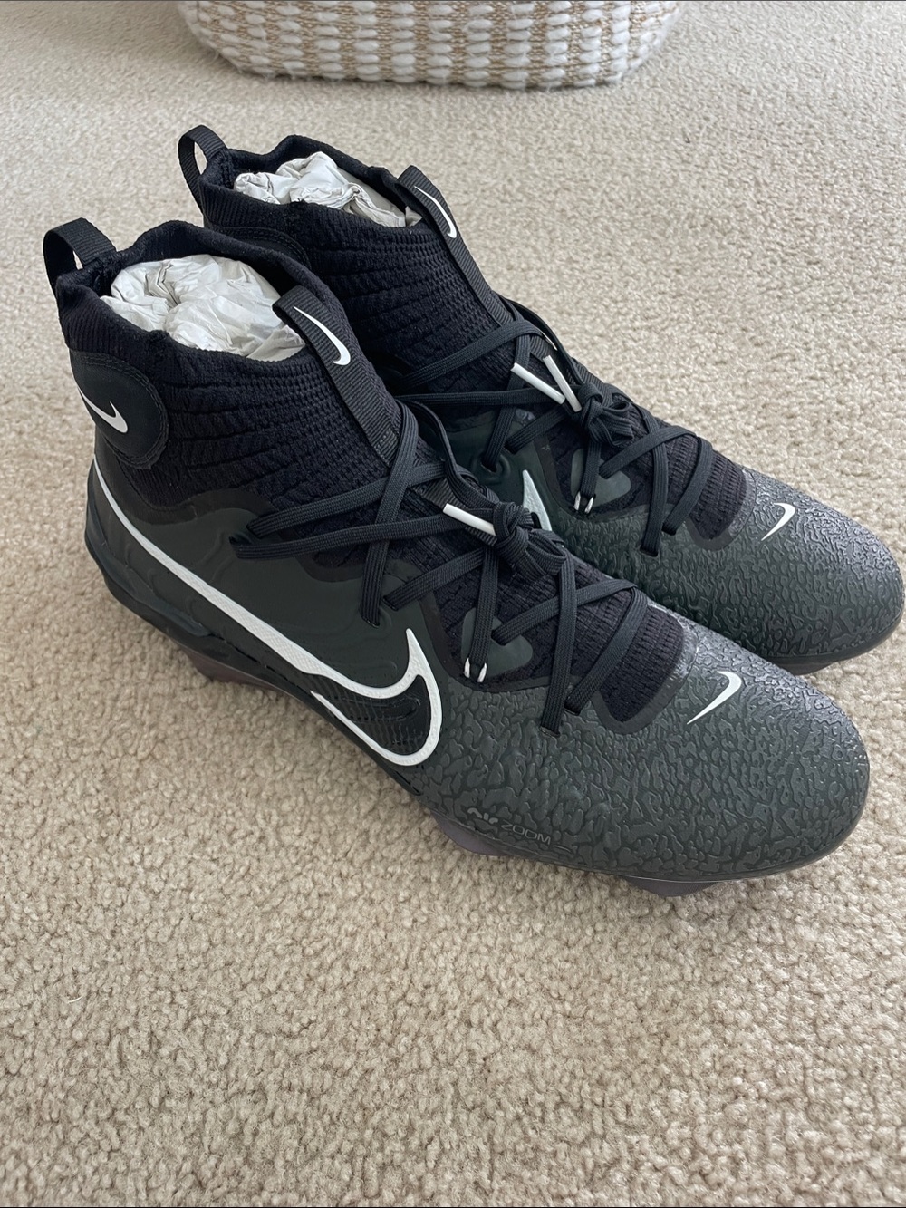 Nike Black and White High-Top Football Cleats NWOB